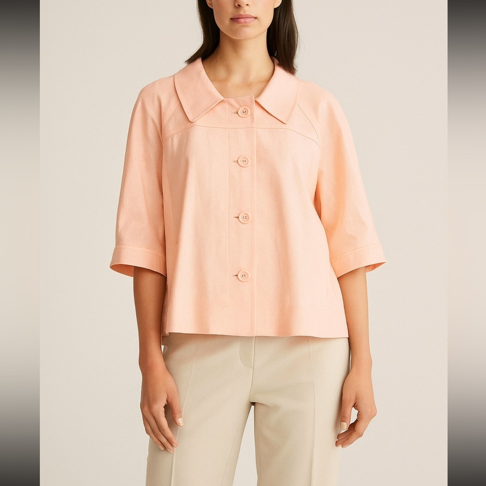 Antonio Melani Peach Linen Blend Short sleeves Button Front Cropped Jacket 12